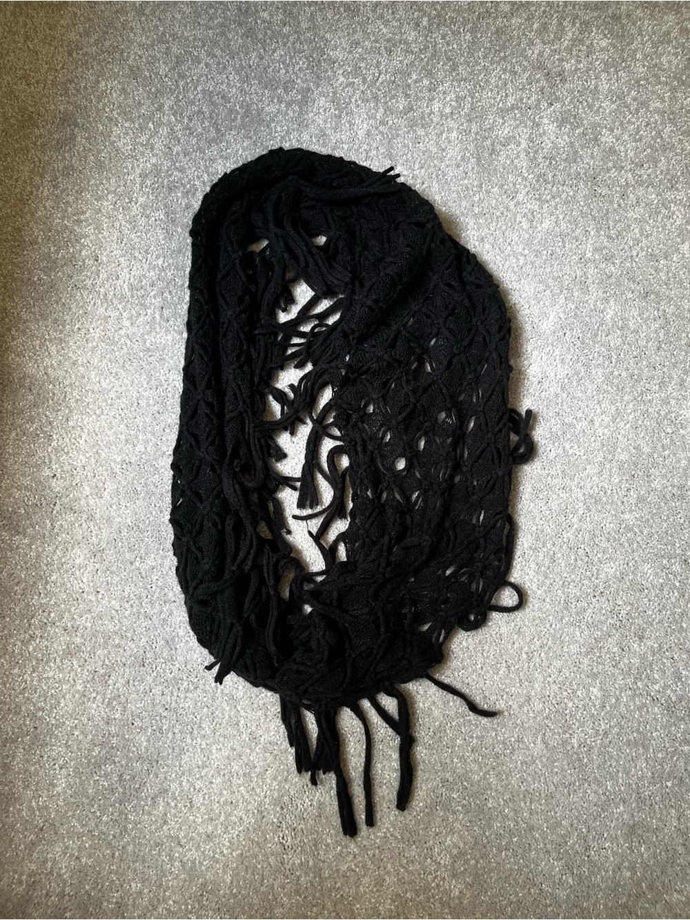 Black Knit Fringe Infinity Scarf